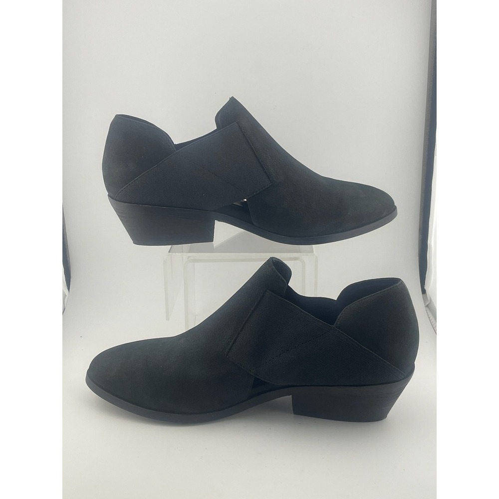 Eileen Fisher Perry black‎ nubuck suede elastic cutout shoes booties sz 7.5